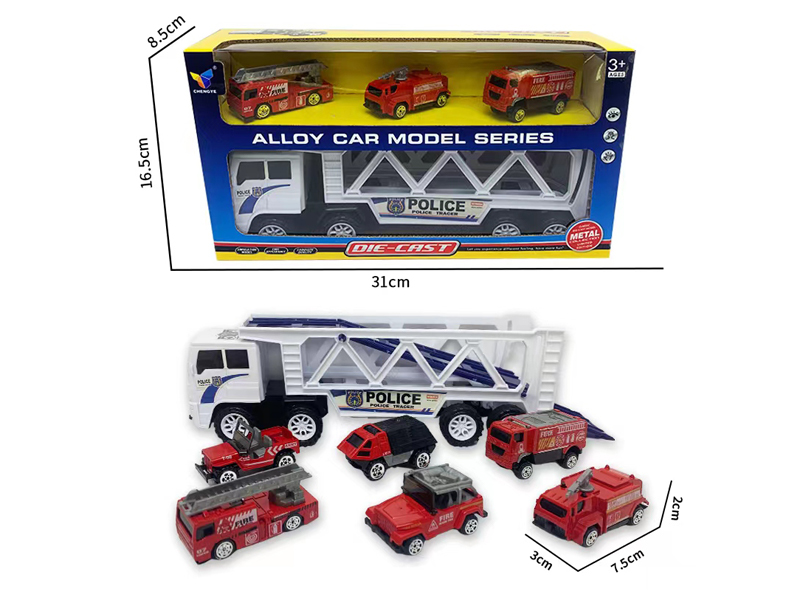 Friction Flat Car+3 Alloy Fire Truck