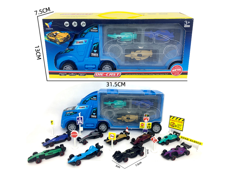 Friction Container Trailer+3 Alloy Equation Car With Road Signs