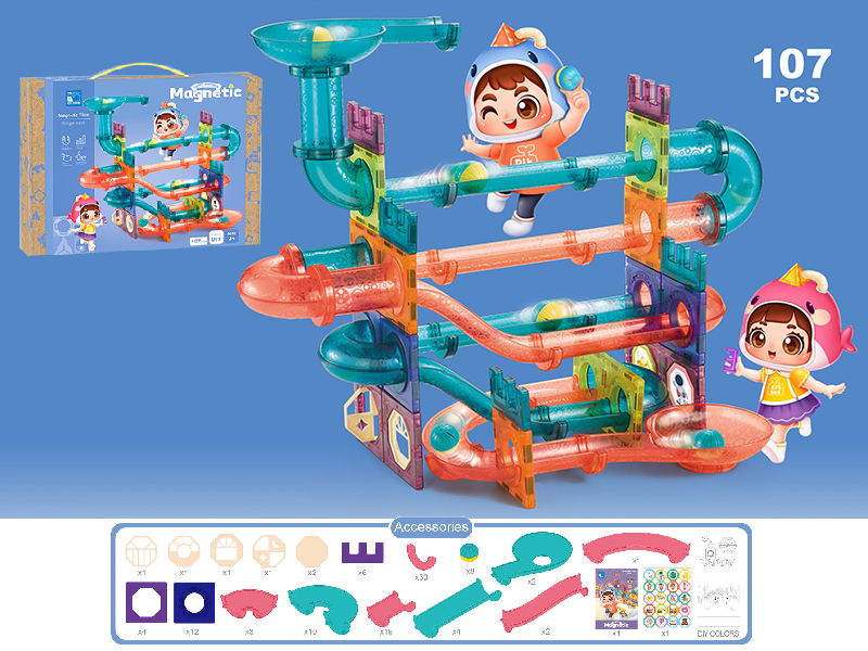 Single Track Magnetic Tiles Building Blocks (107PCS)