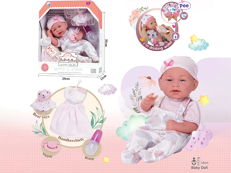 15 Inch Full Body Vinyl Newborn Baby Doll With Accessories,Can Drink Water And Pee