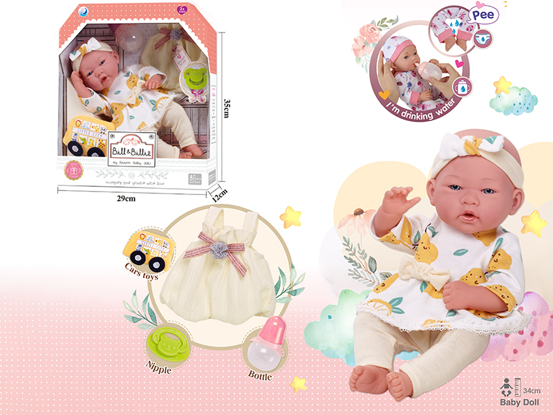 15 Inch Full Body Vinyl Newborn Baby Doll With Accessories,Can Drink Water And Pee