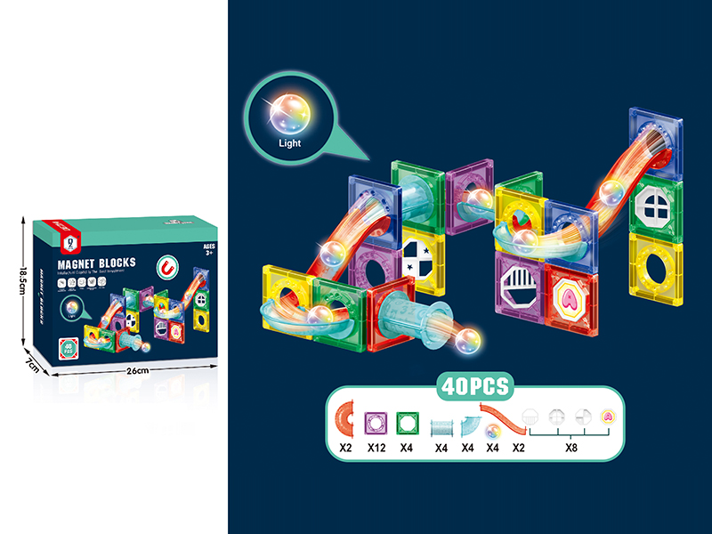 Magnetic Tile Track Building Blocks With Lights 40PCS