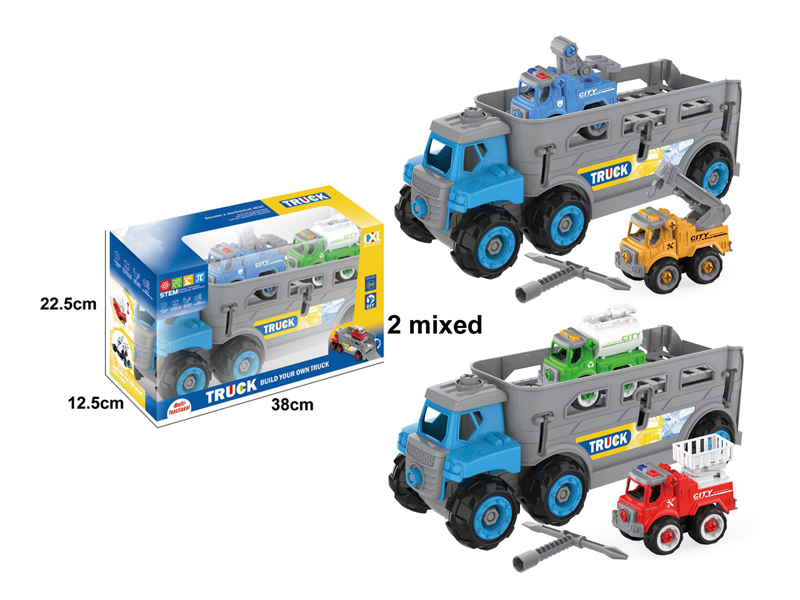 Diy Assembled Large Truck With 2 City Rescue Vehicle