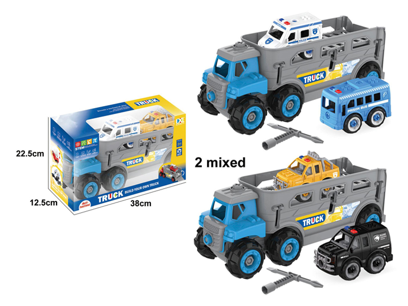 Diy Assembled Large Truck With 2 Police Car