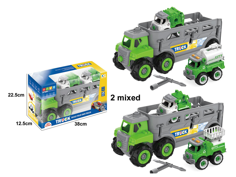 Diy Assembled Large Truck With 2 Sanitation Truck