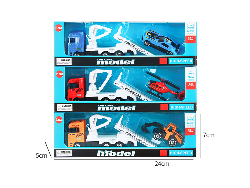 Slide Alloy Road Rescue Trailer With 1 Small Car