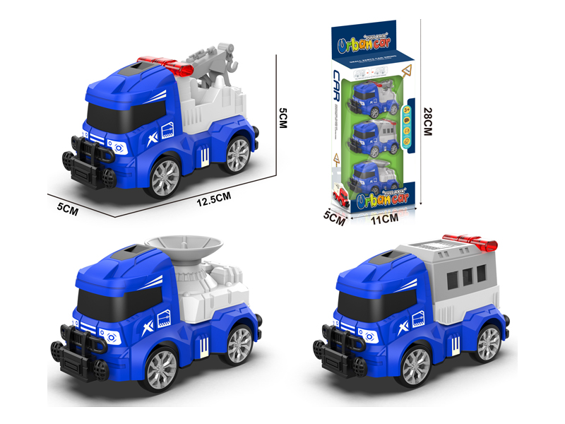 3Pcs Pull Back Police Cars
