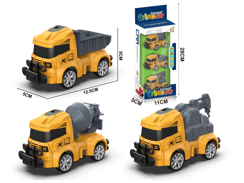 3Pcs Pull Back Engineering Vehicle