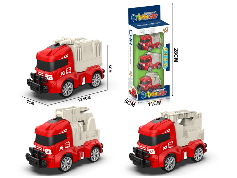 3Pcs Pull Back Fire Engine