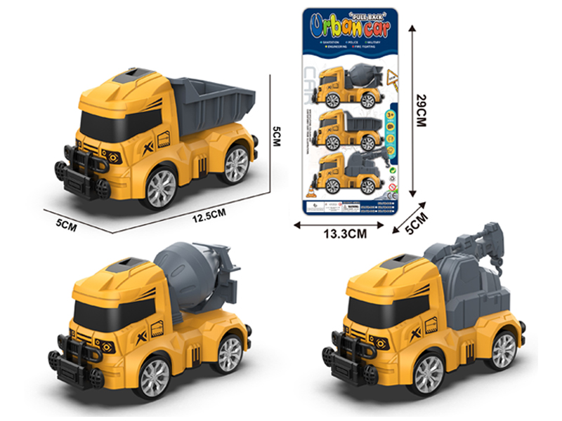 3Pcs Pull Back Engineering Vehicle