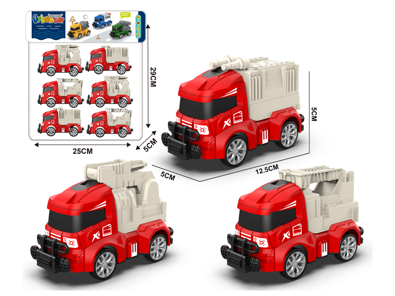 6Pcs Pull Back Fire Engine