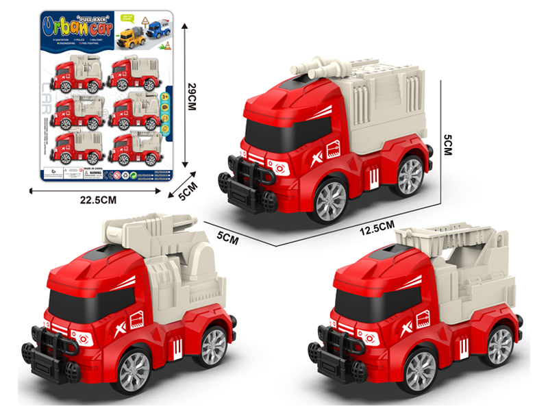 6Pcs Pull Back Fire Engine