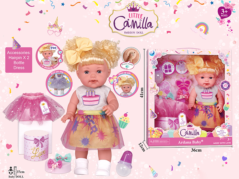 15 Inch Full Body Vinyl Newborn Baby Doll With Music + Accessories ,Can Drink Water And Pee