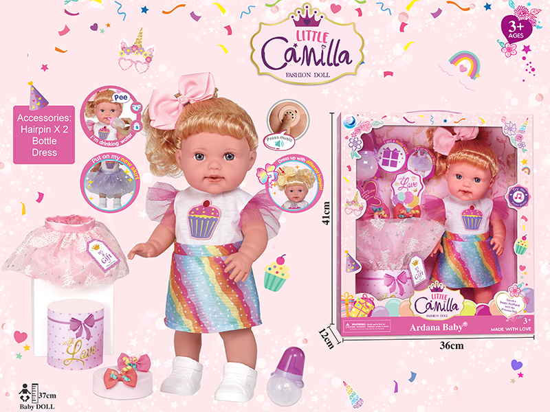 15 Inch Full Body Vinyl Newborn Baby Doll With Music + Accessories ,Can Drink Water And Pee