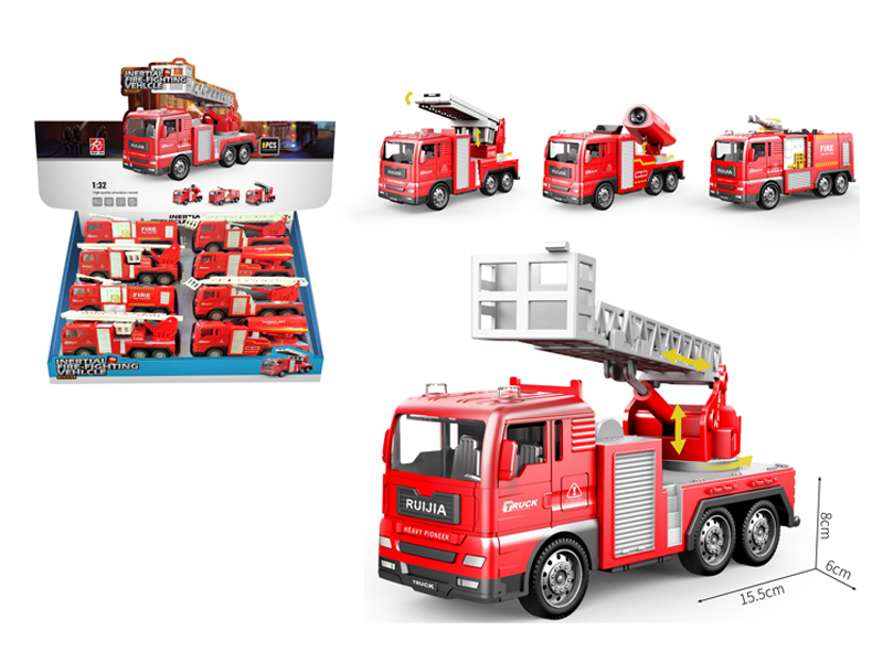 8Pcs 1:32 Friction Simulated Fire Truck