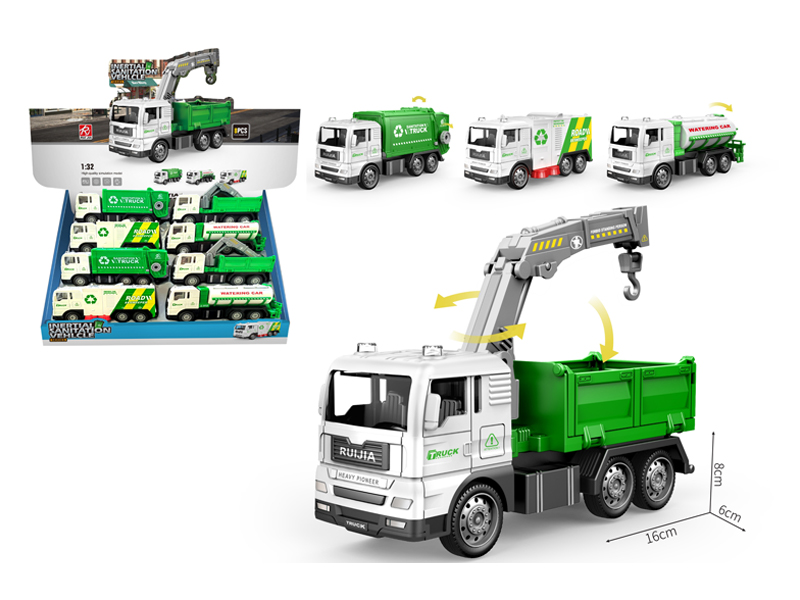 8Pcs 1:32 Friction Simulated Sanitation Truck