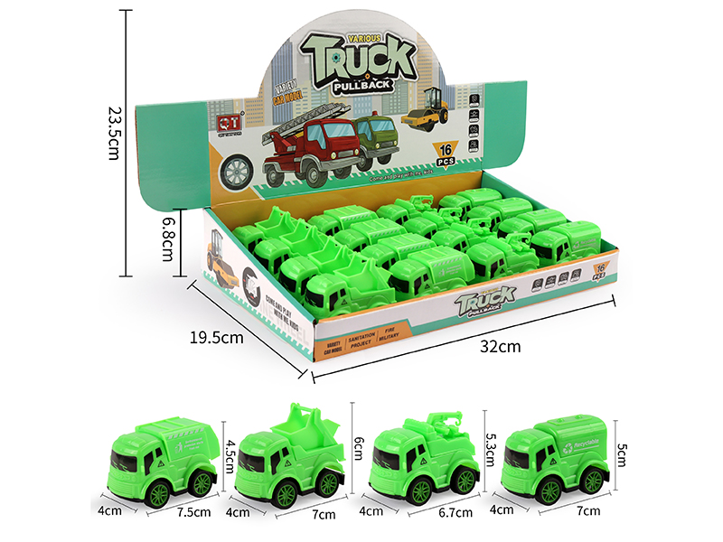 (4)Pull Back Sanitation Trucks 16pcs