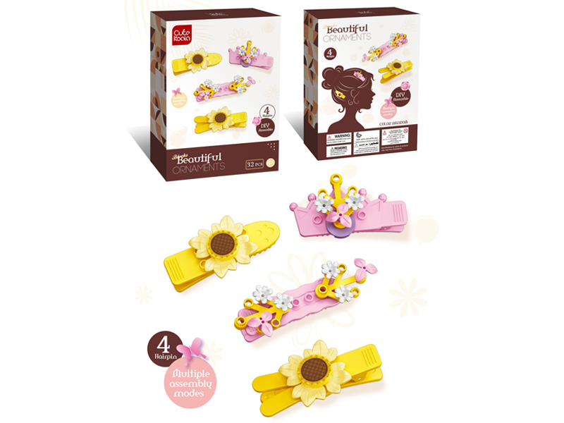 32Pcs Diy Girls' Hair Clip Jewelry Building Blocks (Flower Series - Sunflowers)