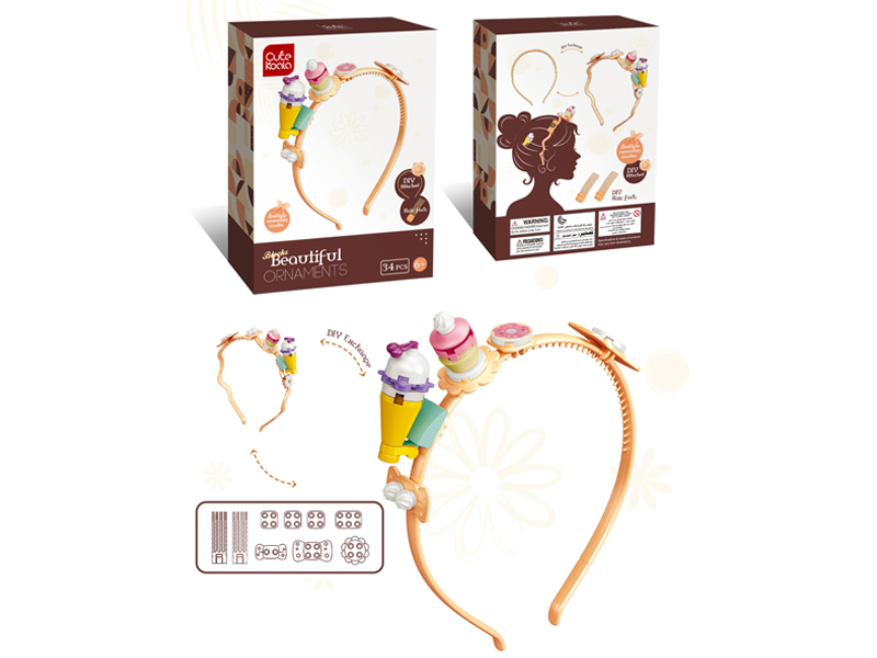 34Pcs Diy Girls' Headband Jewelry Building Blocks (Dessert Series - Ice Cream)