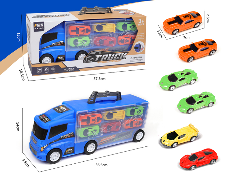 Slide Container Trailer With 6 Ab Simulated Pull Back Cars