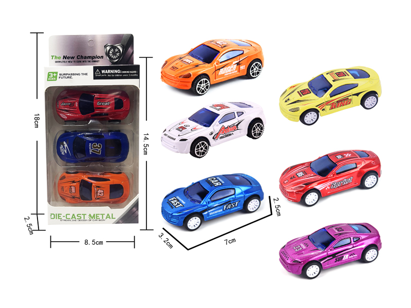 3PCS Pull Back Alloy Racing Car