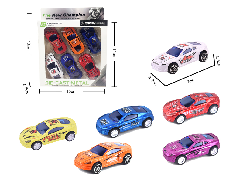 6PCS Pull Back Alloy Racing Car