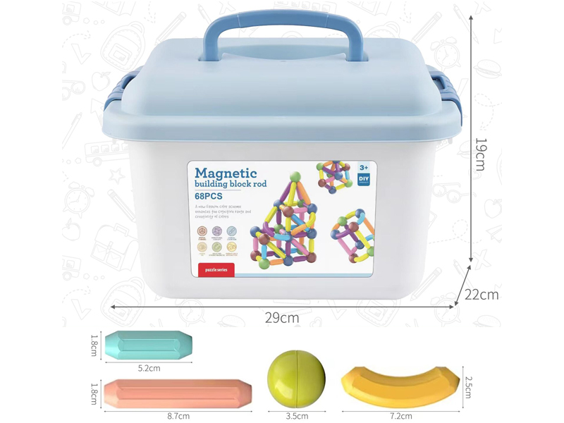 68Pcs Building Block Magnetic Rod