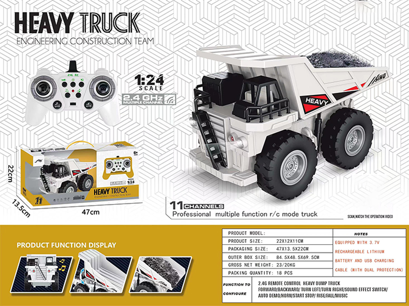 1:12 2.4G 11Ch R/C Heavy Industry Dump Radio-Controlled Car With Light And Music