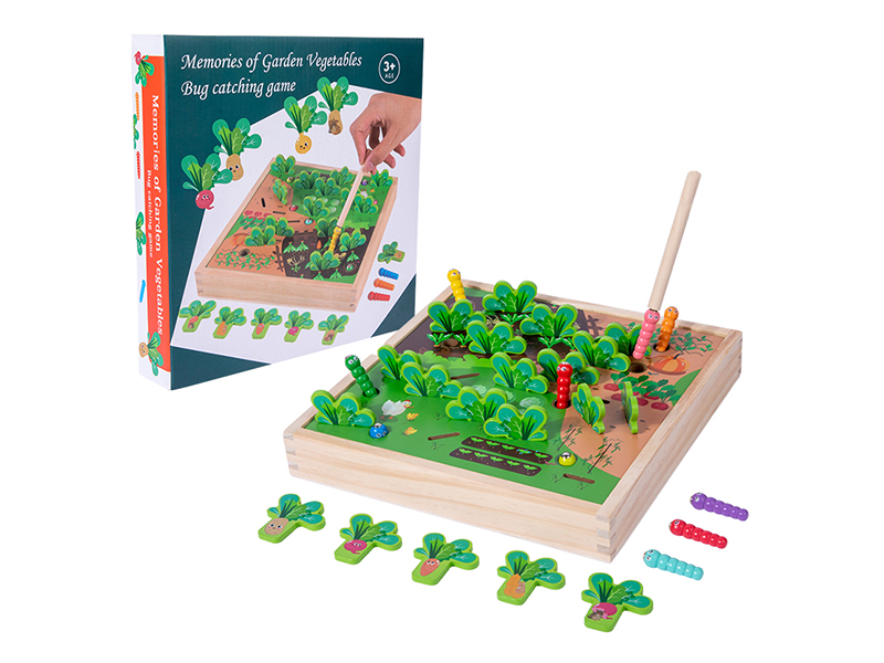 Wooden Garden Vegetables, Pulling Radishes And Catching Insects