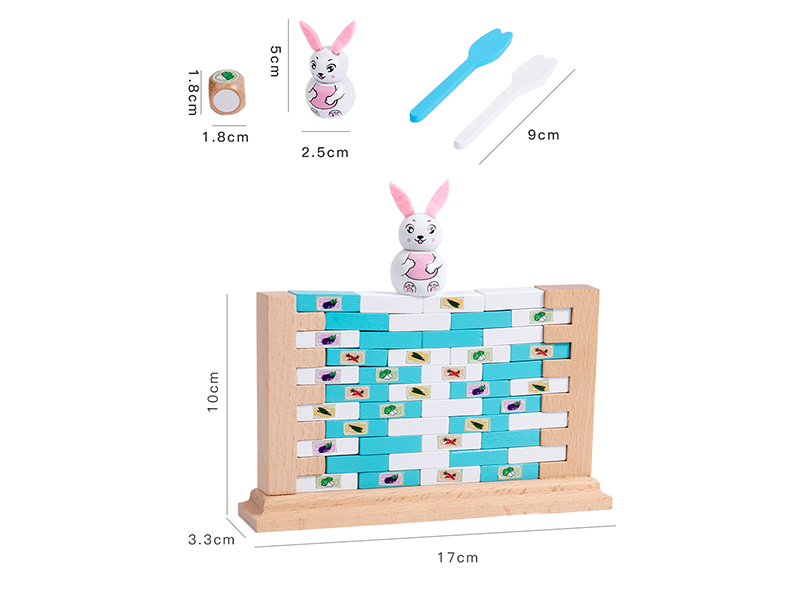 Wooden Rabbit Pushing Bricks