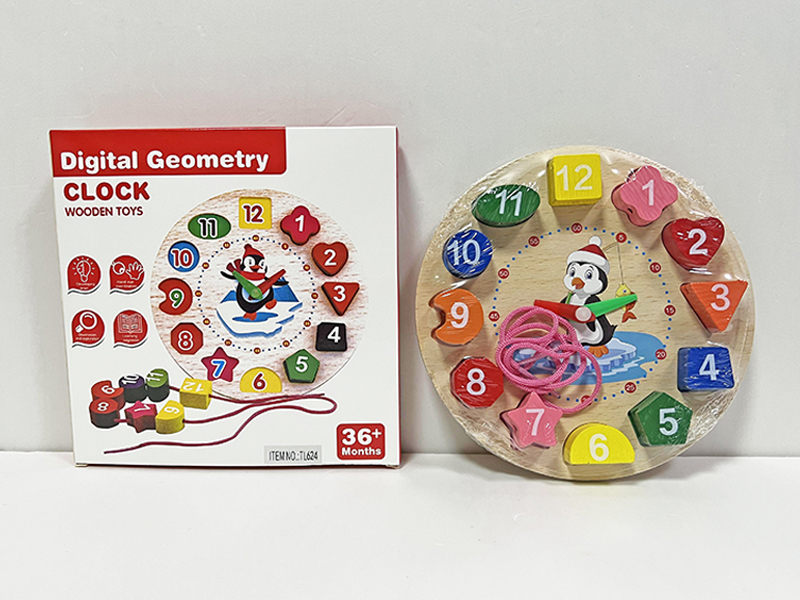 Wooden Cartoon Threading Clock Toy