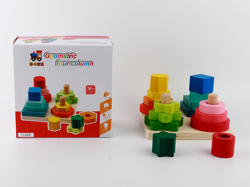 Wooden Montessori Geometric Shaped Building Blocks And Columns