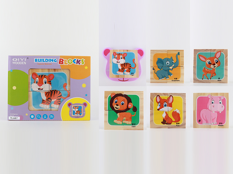 Wooden Animal Six Sided Puzzle Building Blocks