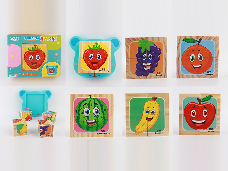 Wooden Fruit Six Sided Puzzle Building Blocks