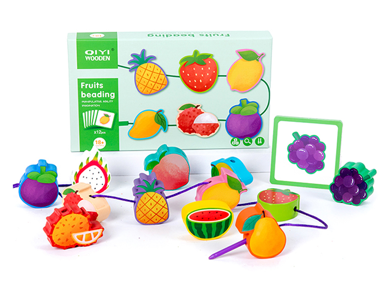 Wooden Fruit Building Block Threading Rope