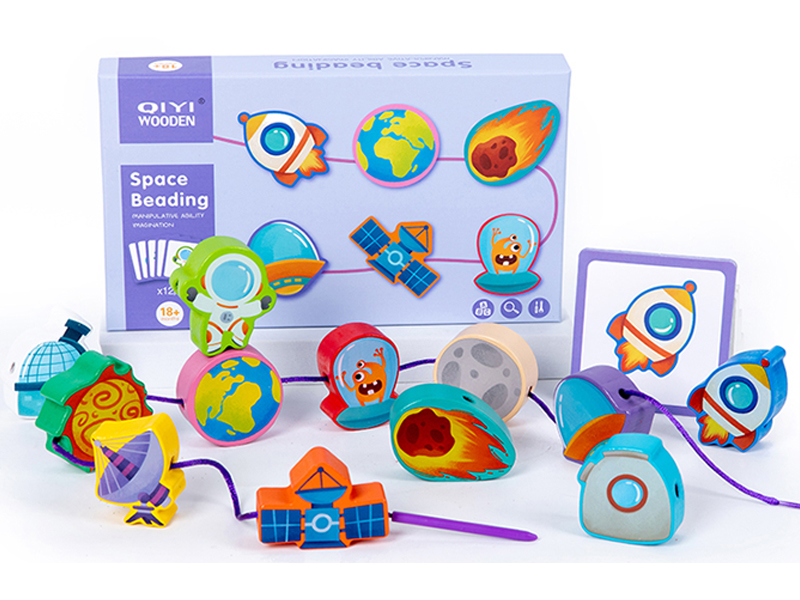Wooden Space Building Blocks Threading Rope
