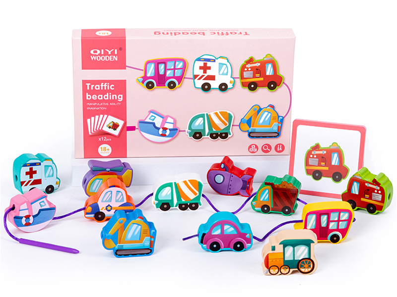 Wooden Transportation Vehicles, Building Blocks, Threading Ropes