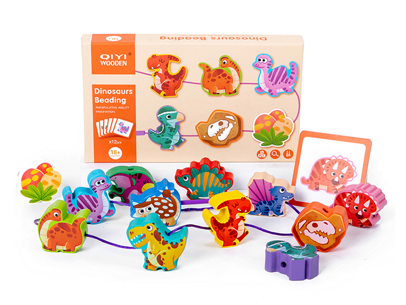 Wooden Dinosaur Building Blocks Threading Ropes