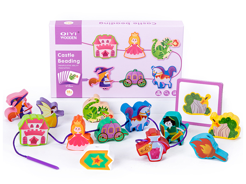 Wooden Storytelling Building Blocks Threading Ropes