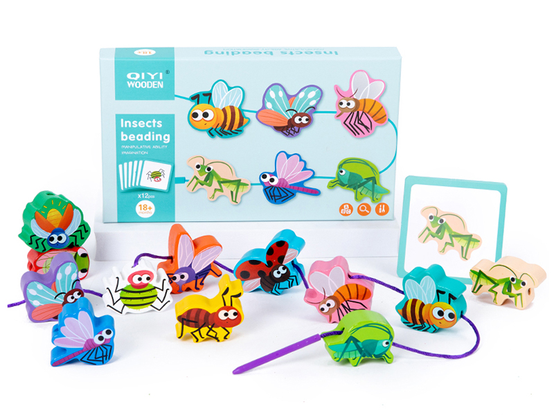 Wooden Insect Building Blocks Threading Ropes