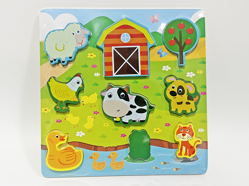Wooden Farm Animals Scene Puzzle Board