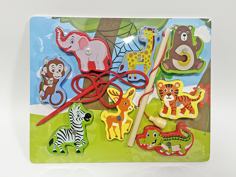 Wooden 3 In 1 Forest Animal Fishing Threading Puzzle Toys