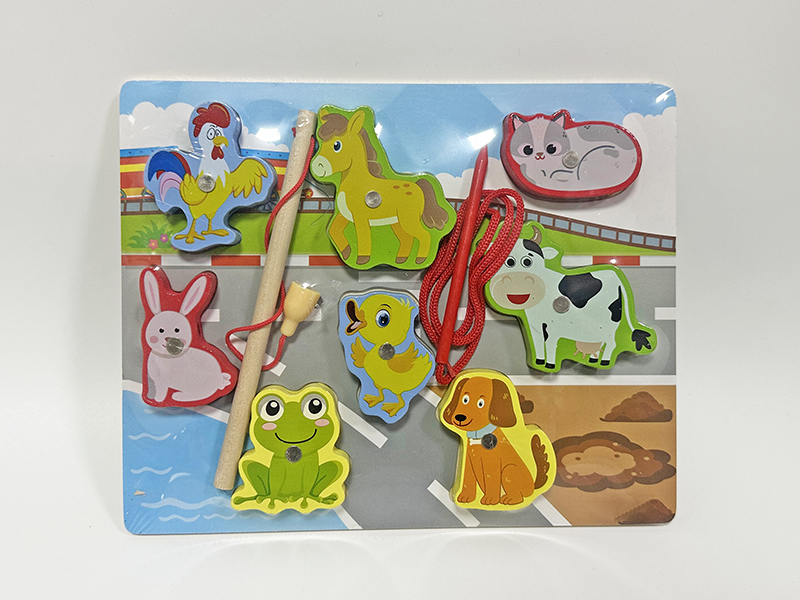 Wooden 3 In 1 Poultry Fishing Threading Puzzle Toys
