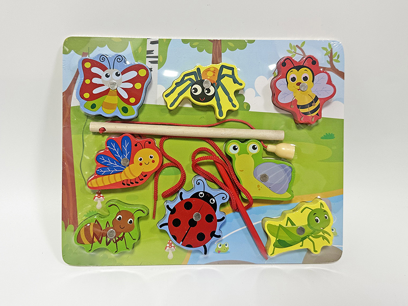 Wooden 3 In 1 Insect Scene Puzzle Fishing Threading Toys