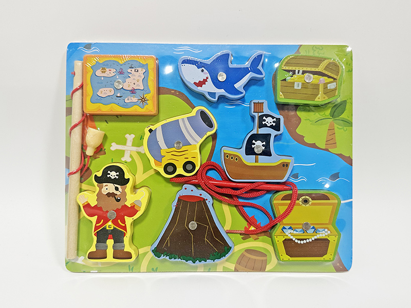 Wooden 3 In 1 Pirate Scene Puzzle Fishing Threading Toys
