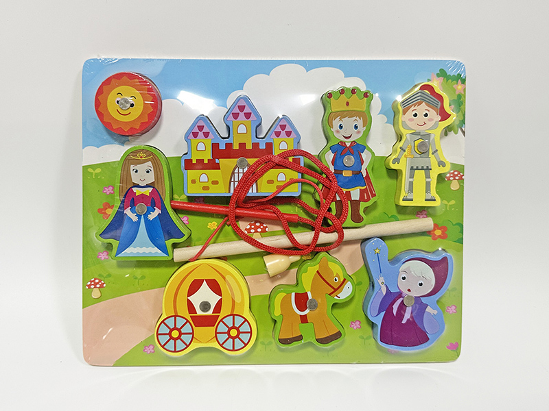 Wooden 3 In 1 Fairy Tale Scene Puzzle Fishing Threading Toys