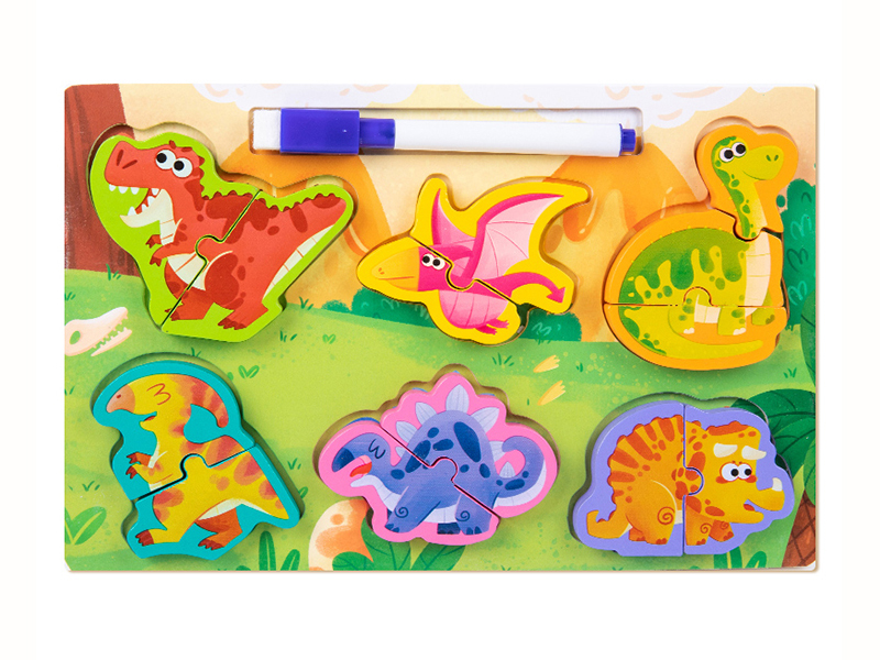 Wooden Dinosaur Matching Puzzle Drawing Board 2 In 1