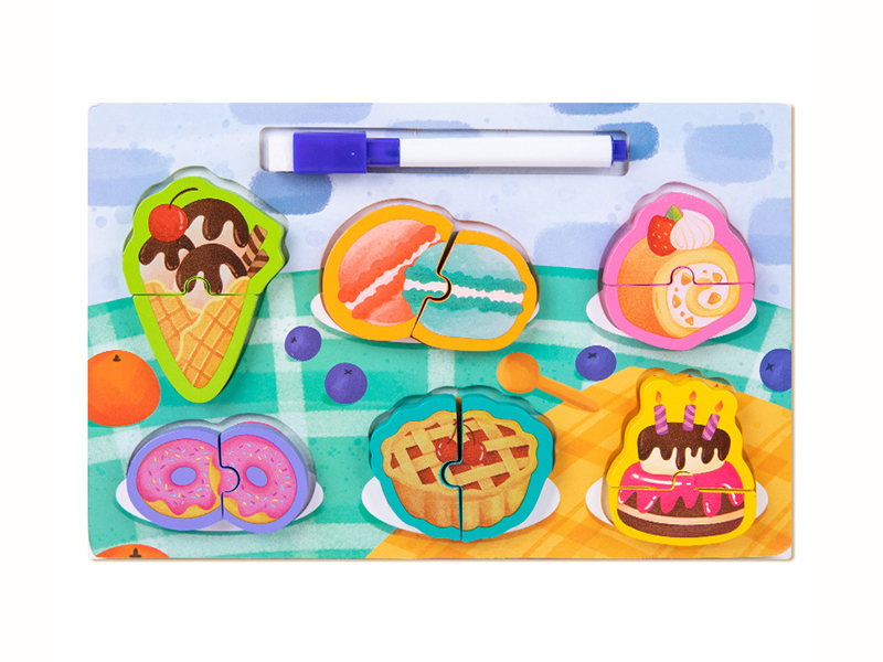 Wooden Dessert Matching Puzzle Drawing Board 2 In 1