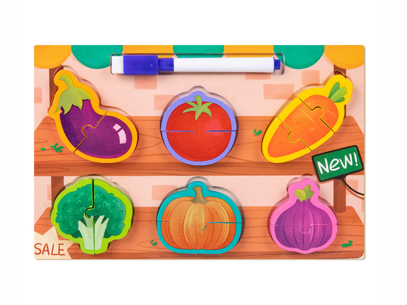 Wooden Vegetable Matching Puzzle Drawing Board 2 In 1