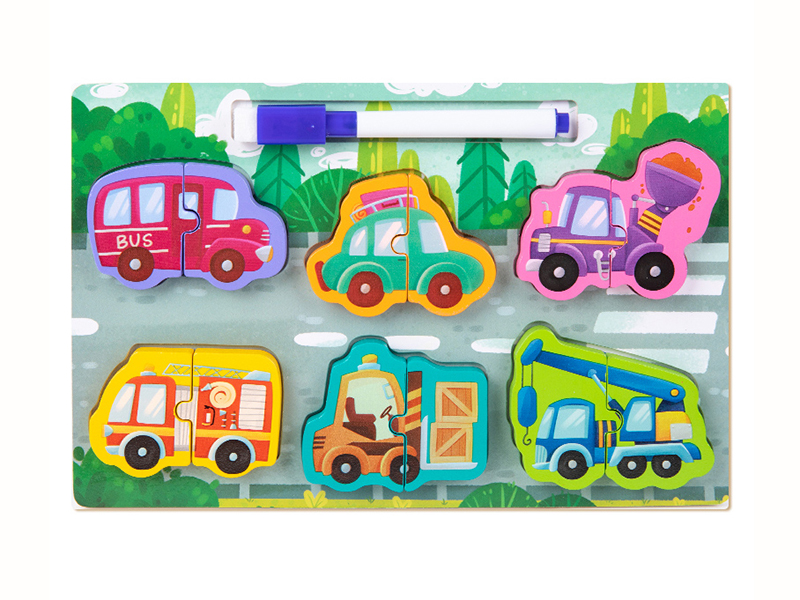 Wooden Vehicle Matching Puzzle Drawing Board 2 In 1